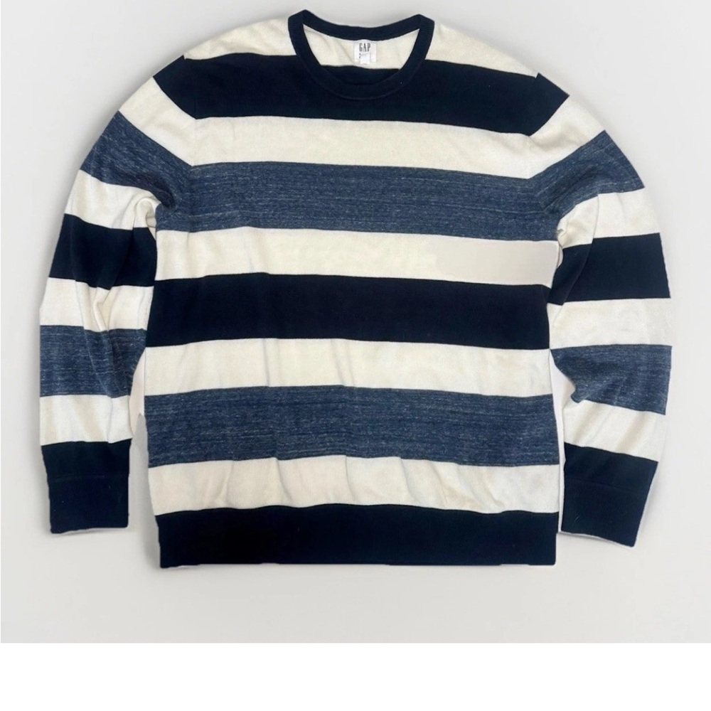 Gap Men’s Rugby‎ Stripe Crewneck Pullover Sweater XL Lightweight Cotton preppy